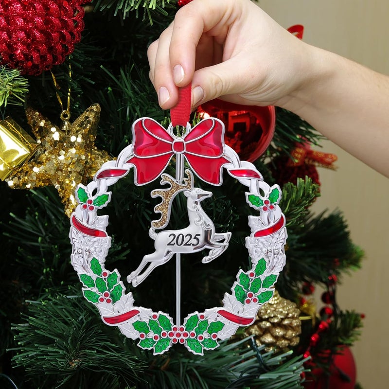 K-MLICE Christmas Ornaments, Metal Christmas Tree Ornaments Dated 2025 Silver Rotatable Funny Christmas Ornaments Decorative Keepsake Reindeer Decoration - Image 2